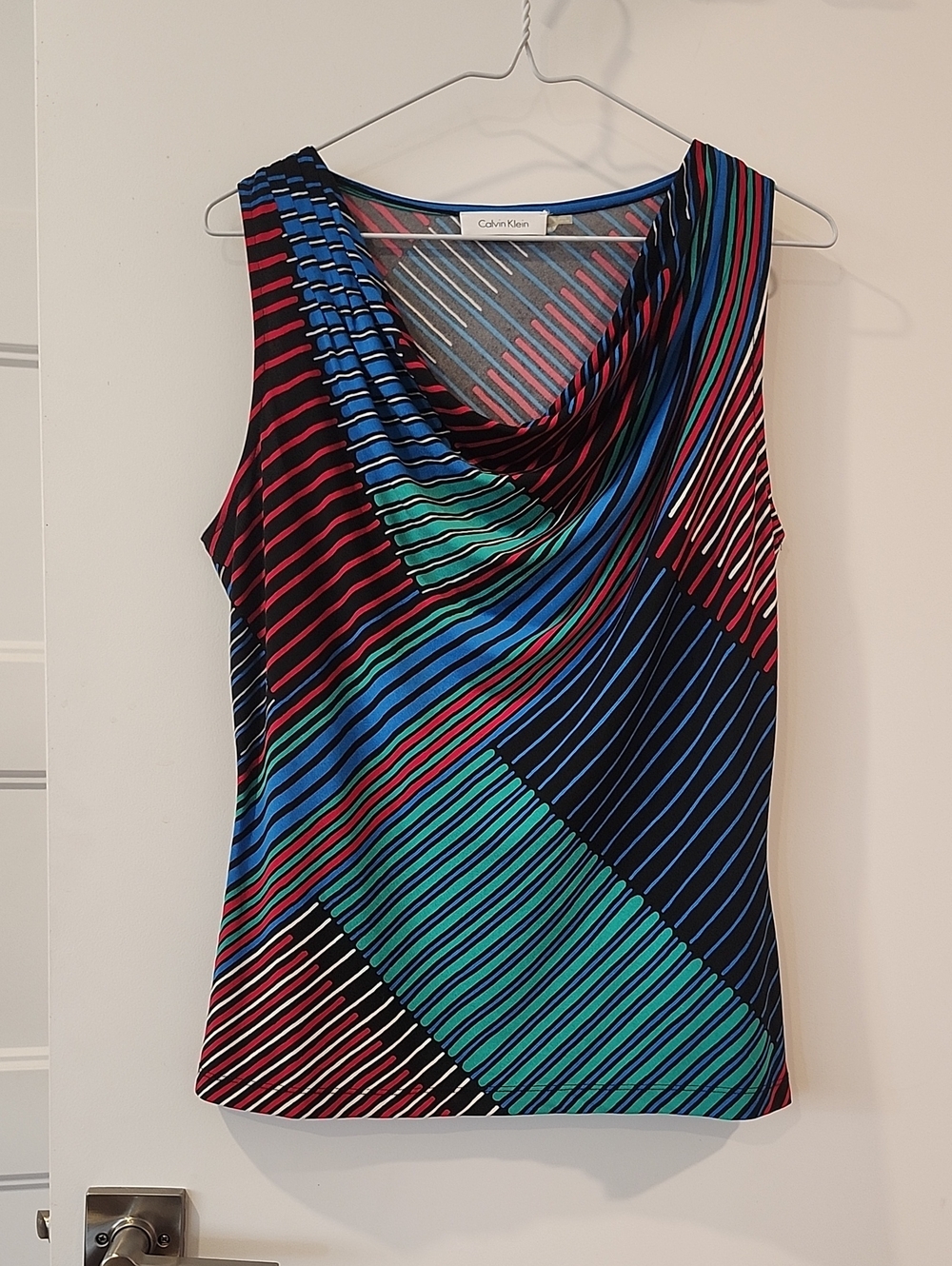 P2P 19" Calvin Klein Multicolor Striped Cowl Neck Tank Top